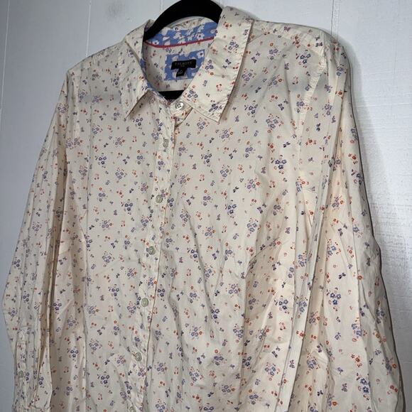 Talbots Women’s Classic Cotton Shirt Floral Butterfly Print Long Sleeve Size 1X - Picture 3 of 6